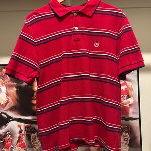 Red, Blue, and White Striped Polo Shirt